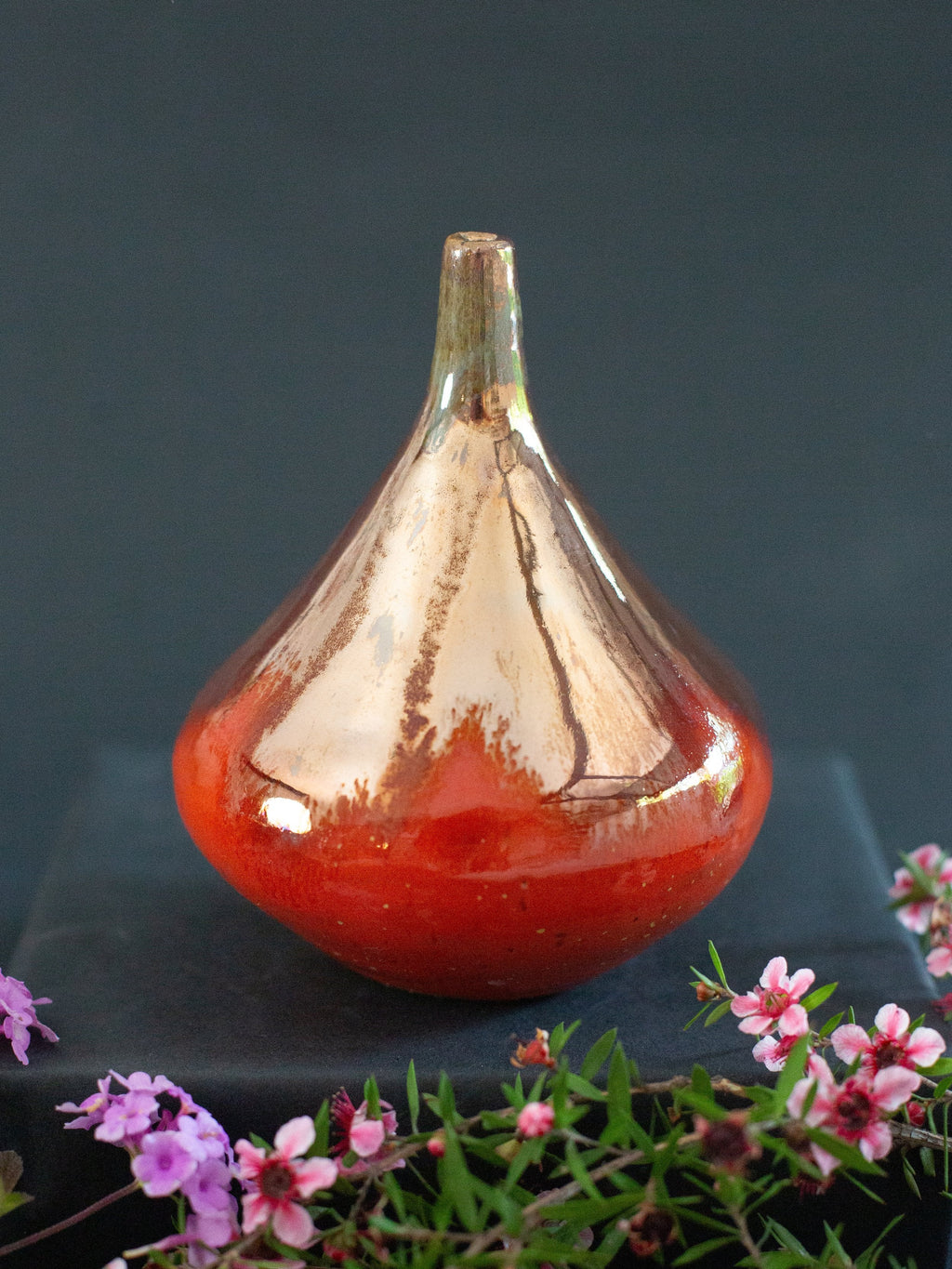 Organic Ceramic Bud Vase with Tapered Neck and Copper-Red Finish