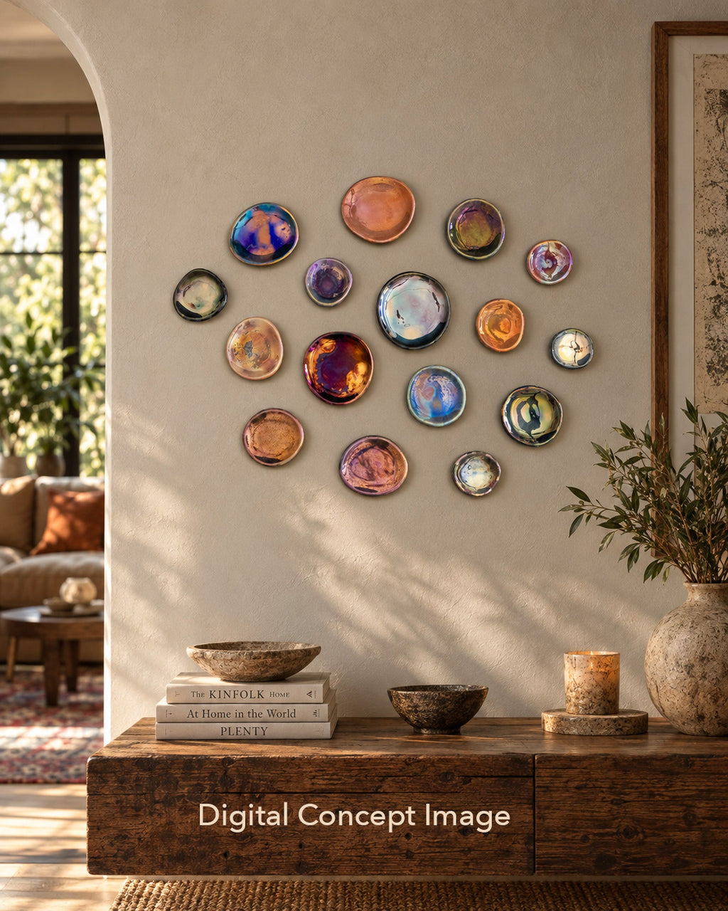 Organic Ceramic Wall Decor with 16 Rounded Pieces