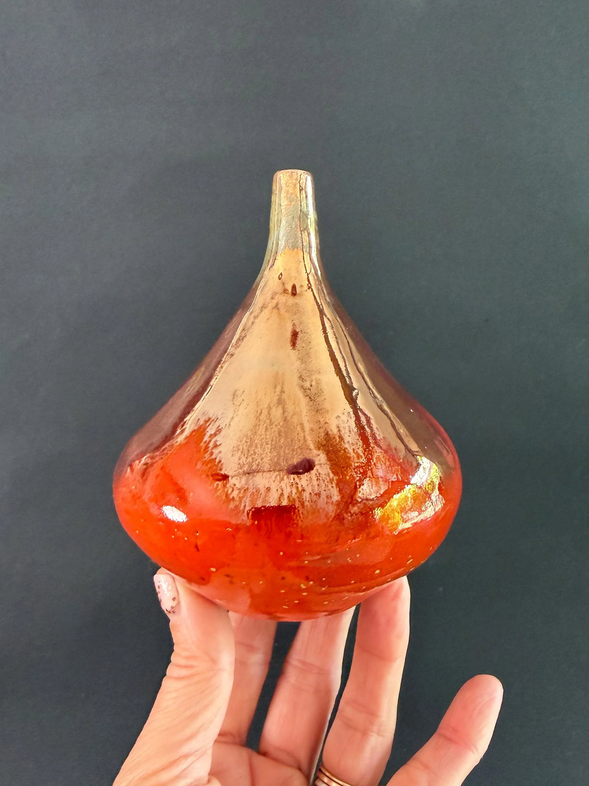 Organic Ceramic Bud Vase with Tapered Neck and Copper-Red Finish