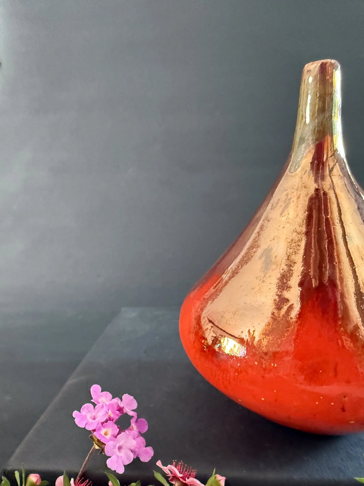 Organic Ceramic Bud Vase with Tapered Neck and Copper-Red Finish