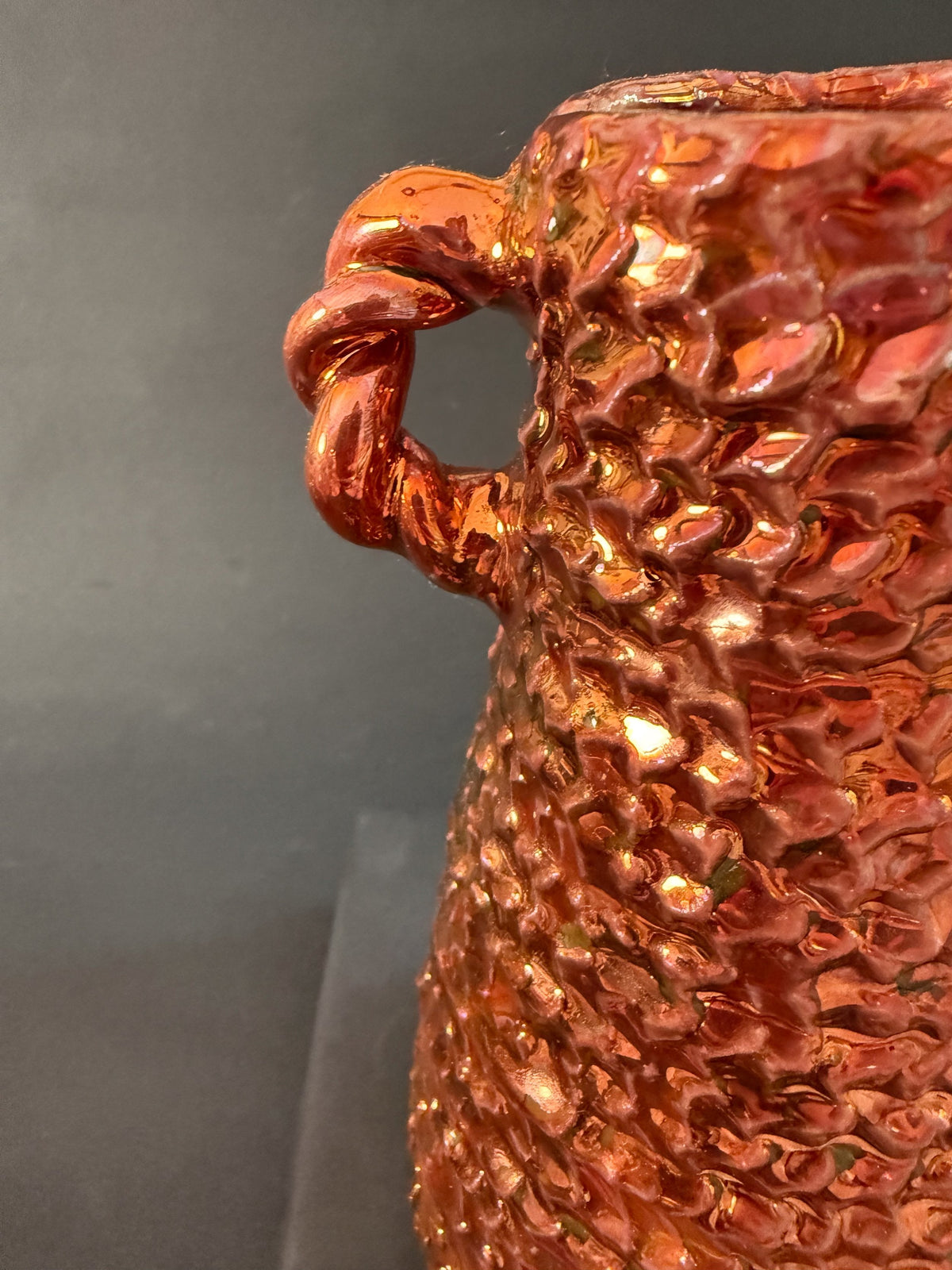 Rustic Ceramic Vase with Woven Texture and Twisted Handles