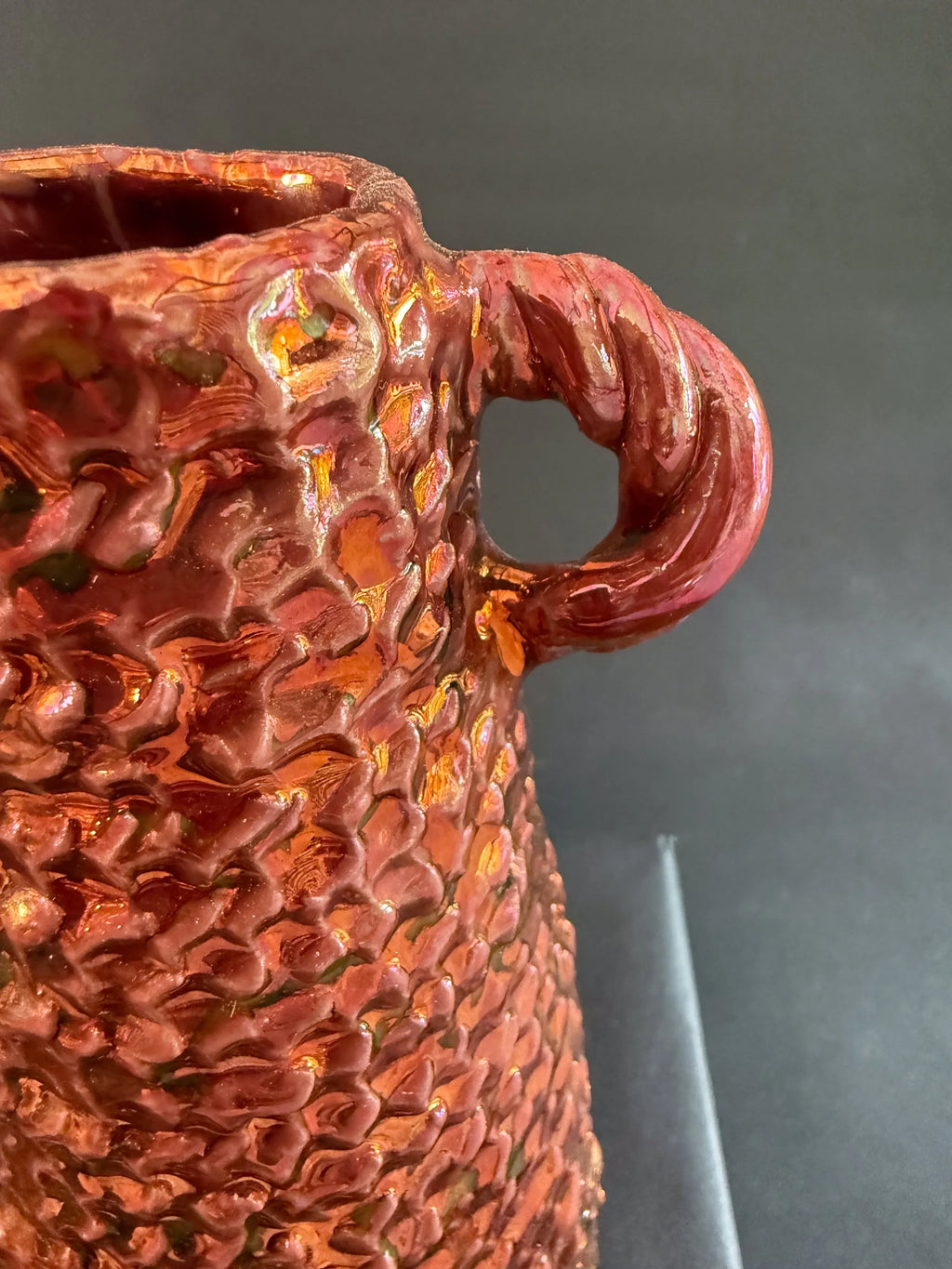 Rustic Ceramic Vase with Woven Texture and Twisted Handles