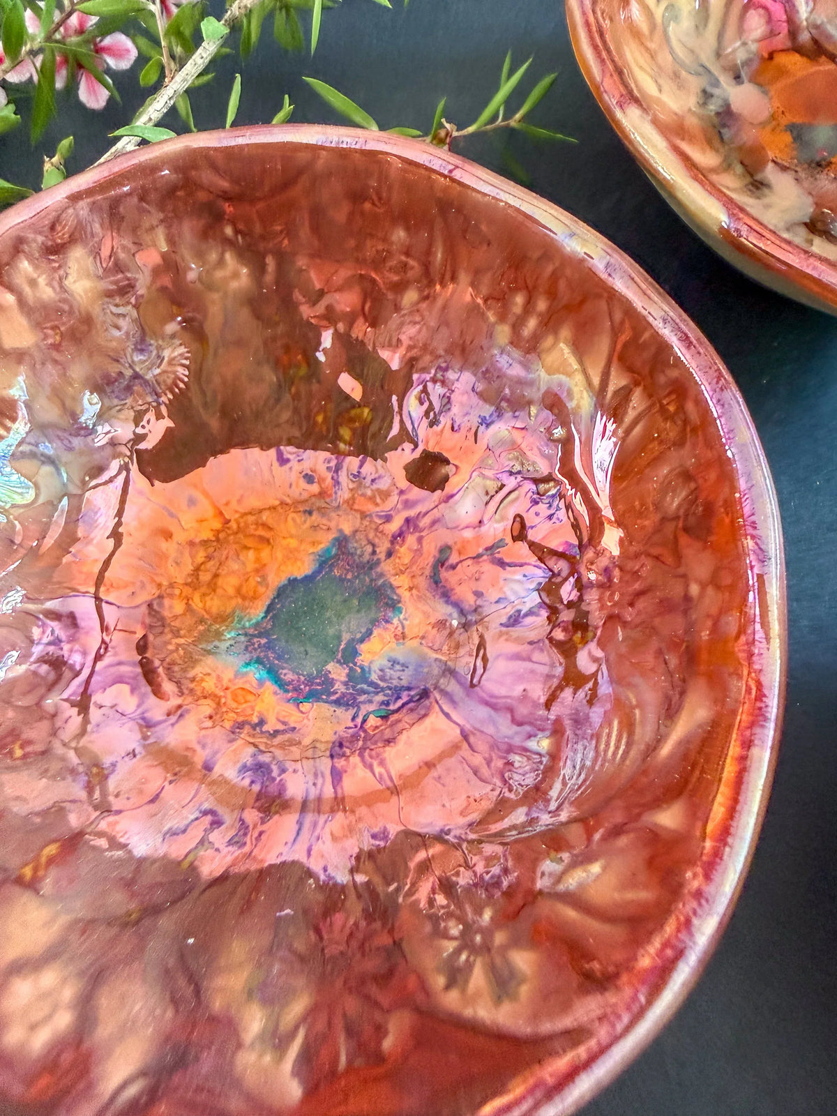 Textured Ceramic Trinket Bowl Set with Rose-Toned Finish