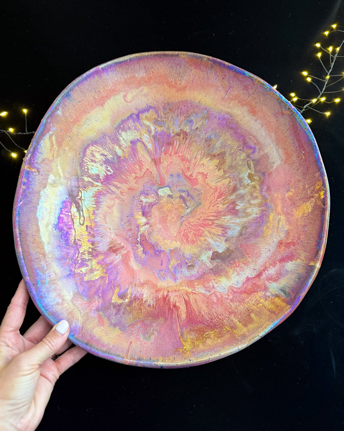 Organic Ceramic Decorative Bowl with Pastel Swirl Pattern