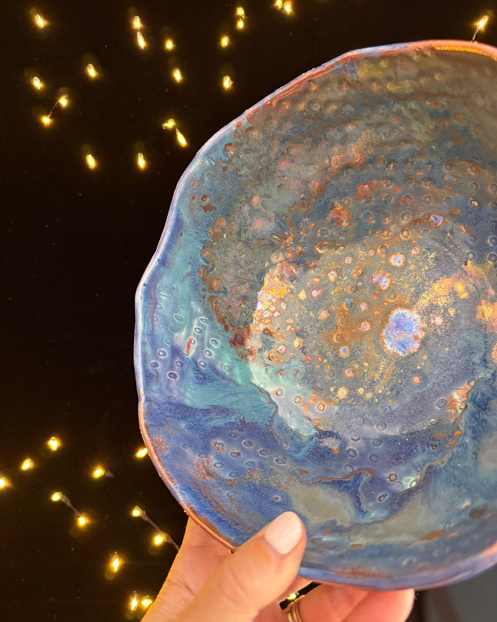Textured Ceramic Decorative Bowl with Blue-Violet Finish