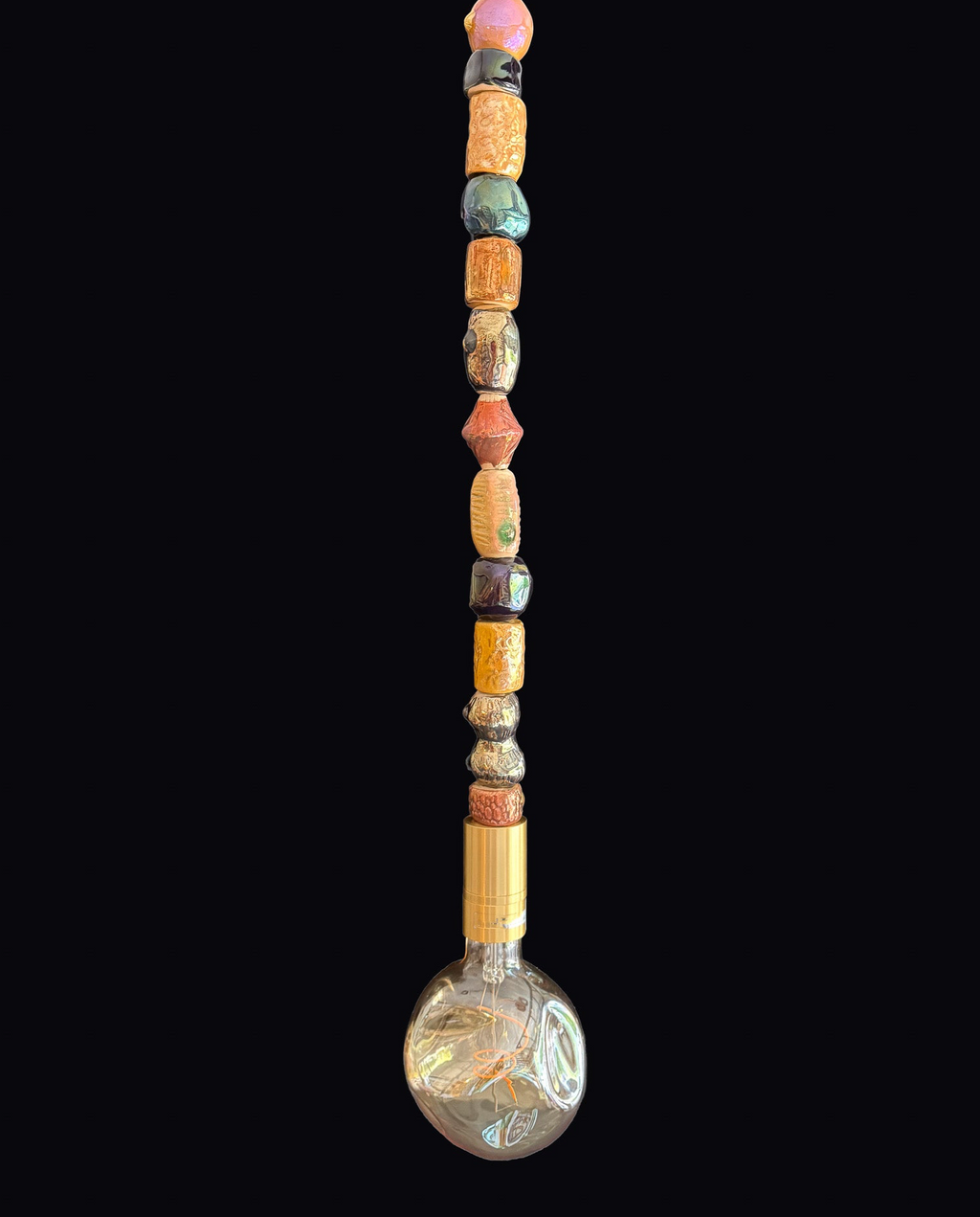 Modern Ceramic Beaded Pendant Light with Shaped Glass Bulb