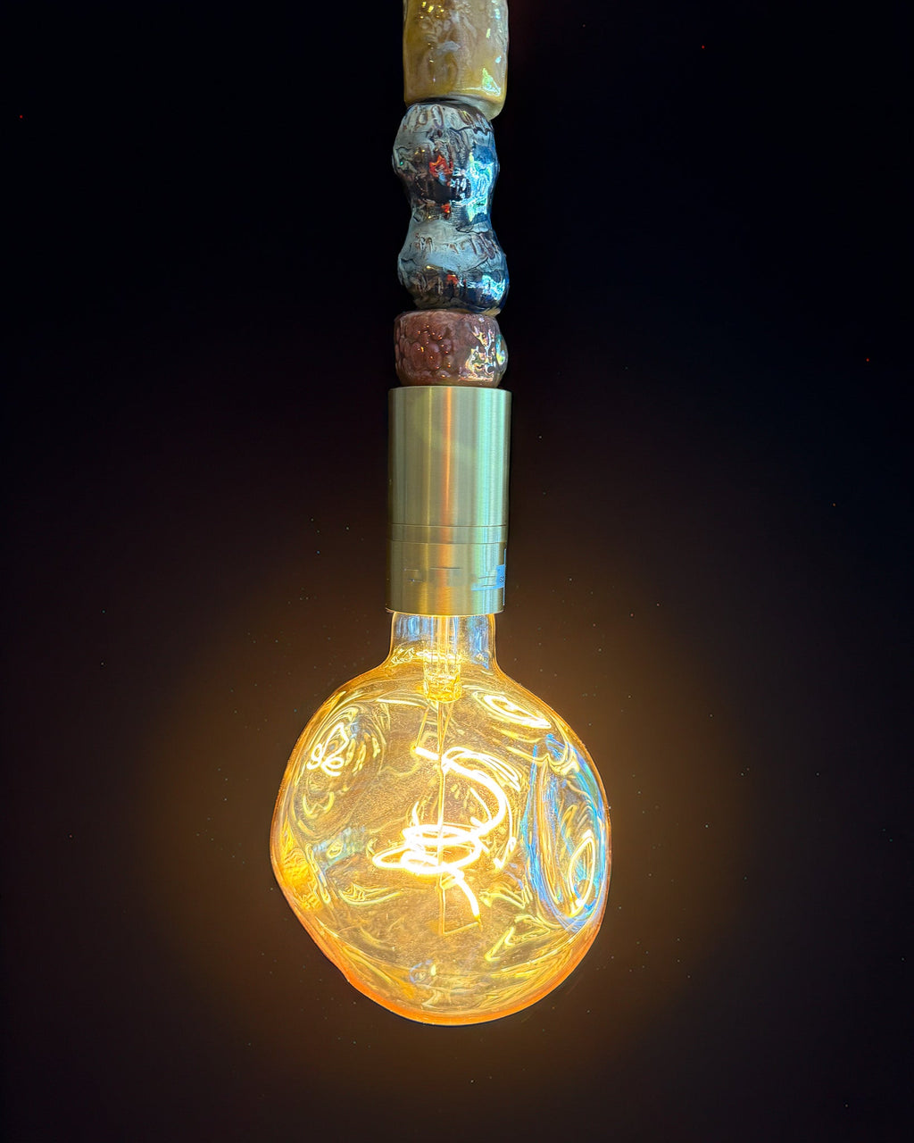 Modern Ceramic Beaded Pendant Light with Shaped Glass Bulb