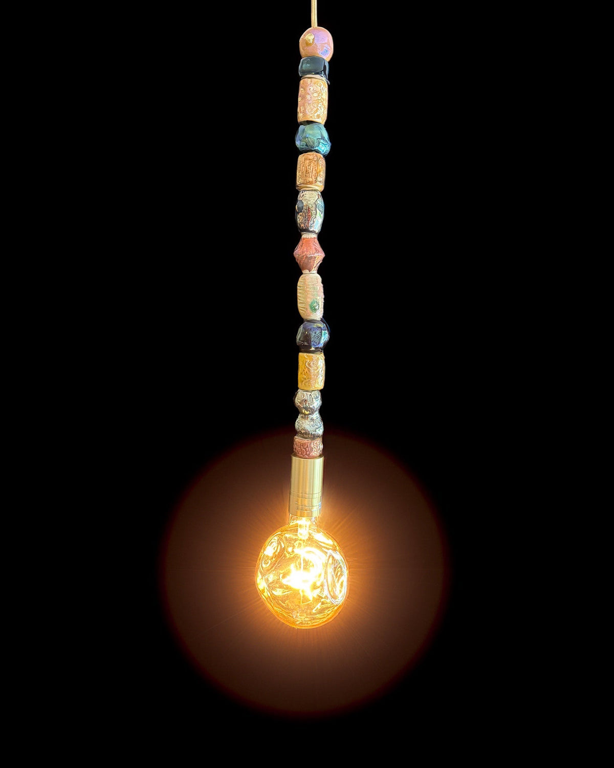 Modern Ceramic Beaded Pendant Light with Shaped Glass Bulb