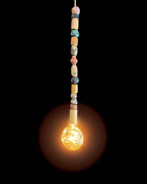 Modern Ceramic Beaded Pendant Light with Shaped Glass Bulb