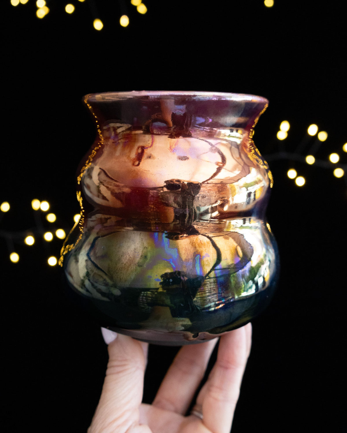 Sculptural Ceramic Vase with Curved Sides and Copper-Toned Finish