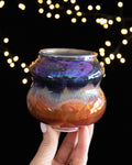 Modern Ceramic Vase with Copper-Blue Bands and Curved Sides