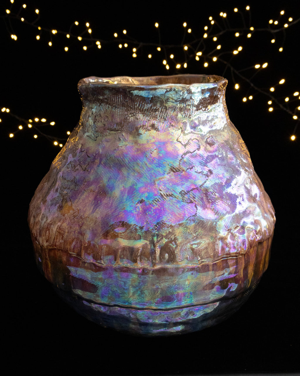 Organic Ceramic Vase with Rounded Body and Multicolor Finish