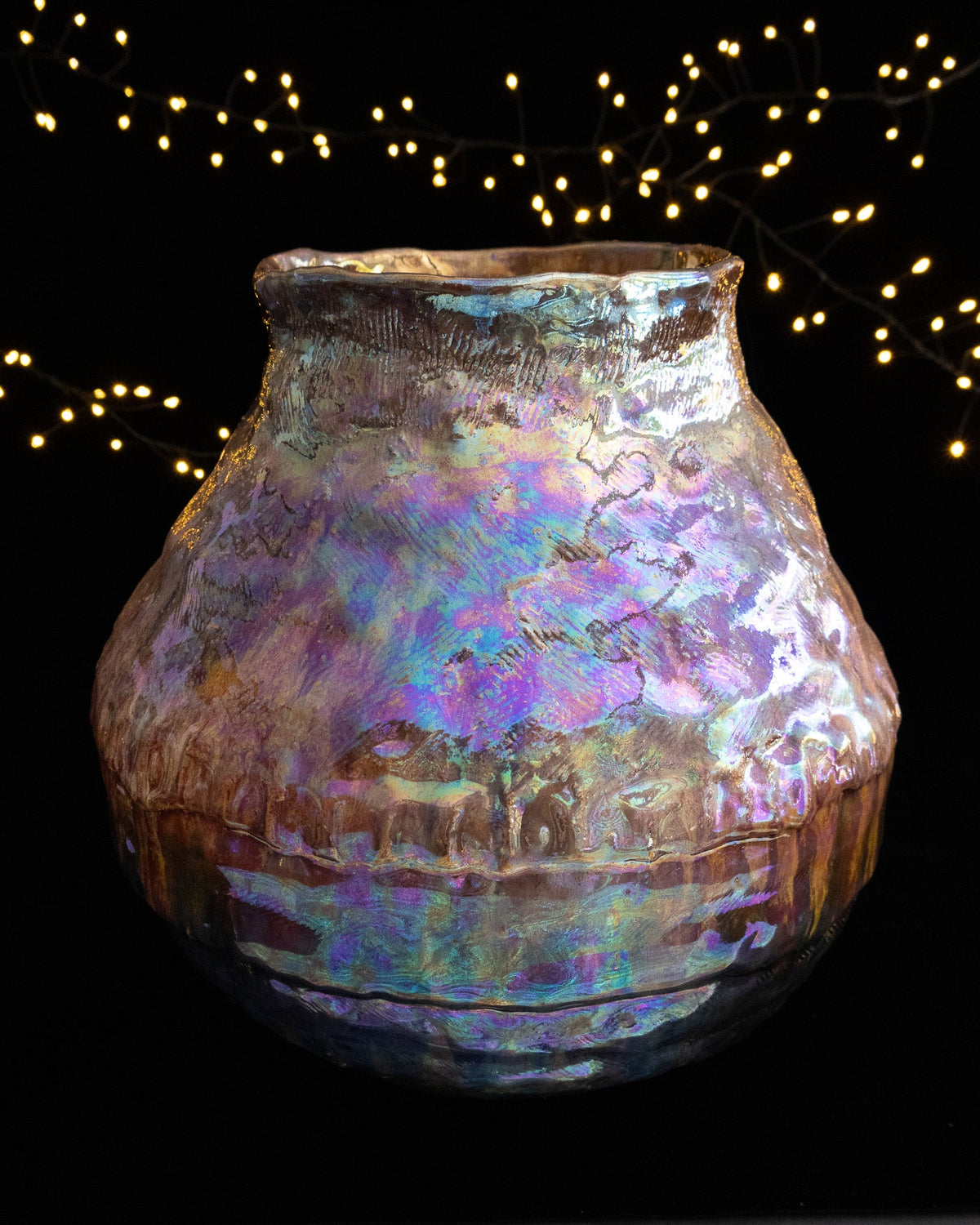Organic Ceramic Vase with Rounded Body and Multicolor Finish