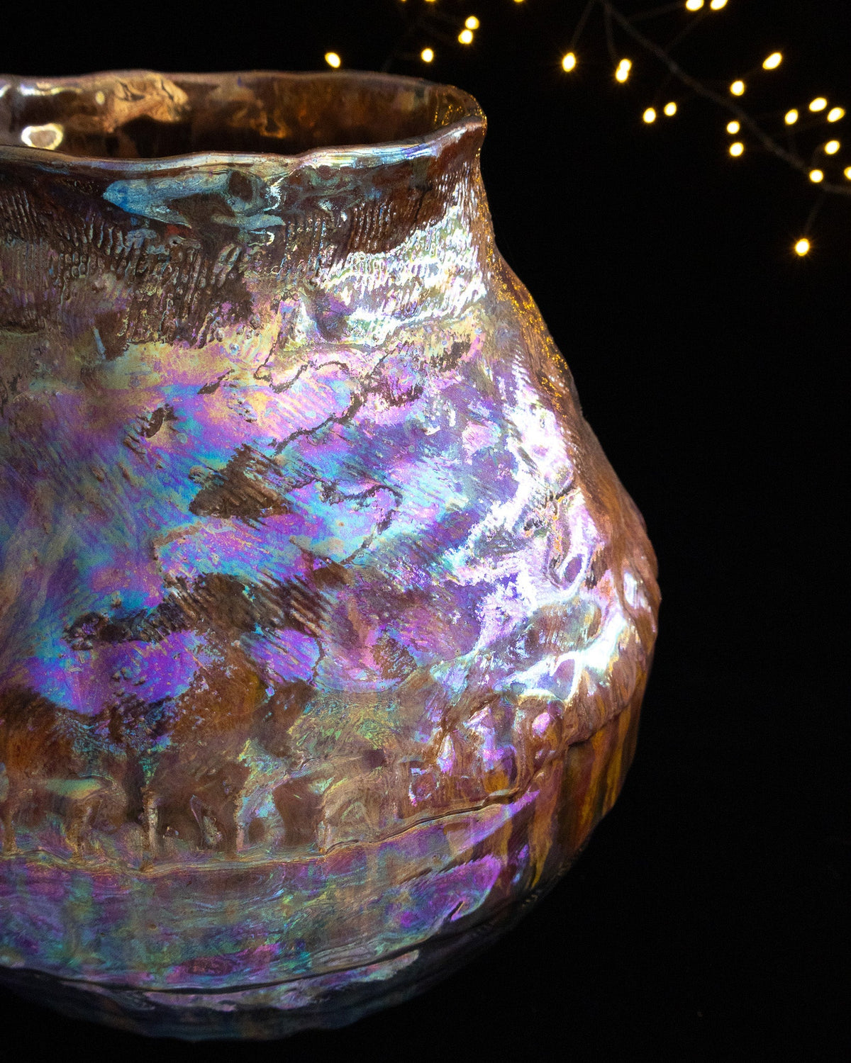 Organic Ceramic Vase with Rounded Body and Multicolor Finish