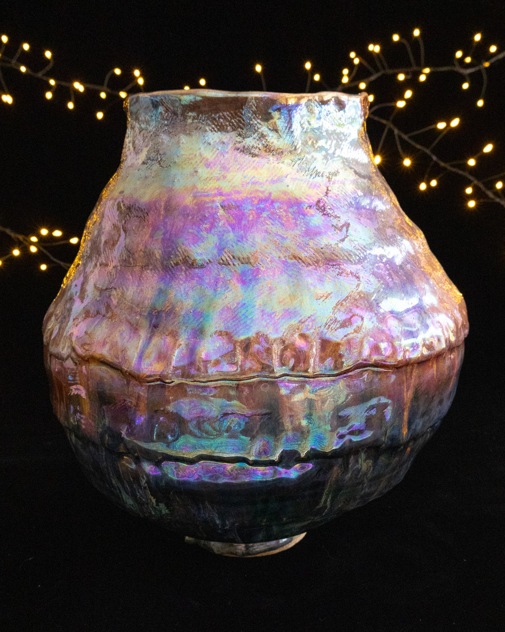 Organic Ceramic Vase with Rounded Body and Multicolor Finish