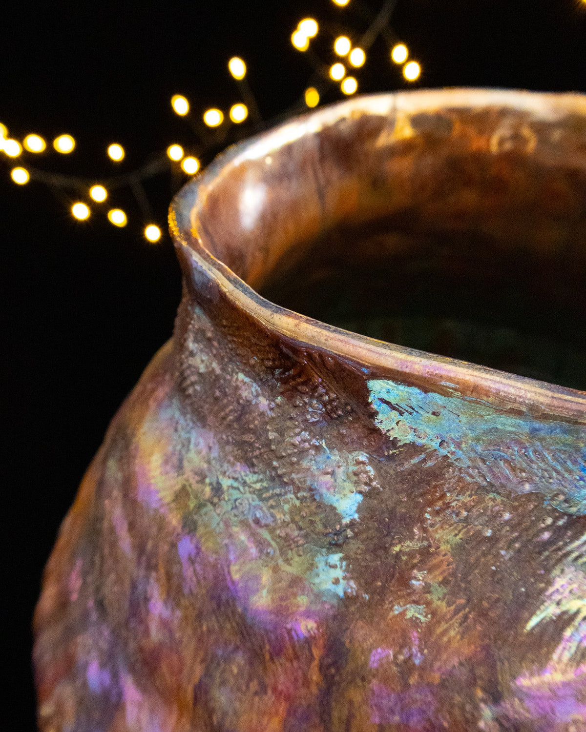 Organic Ceramic Vase with Rounded Body and Multicolor Finish