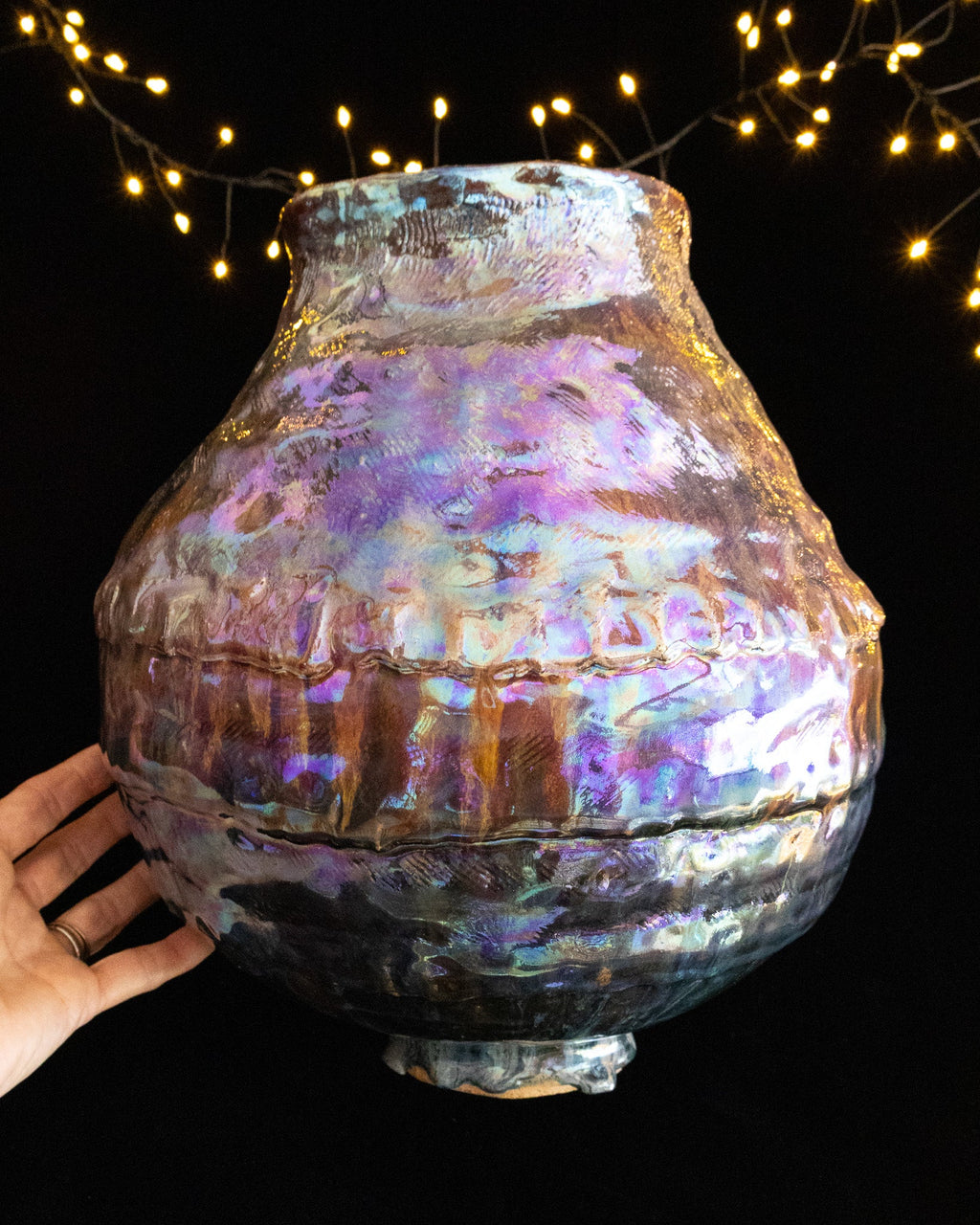 Organic Ceramic Vase with Rounded Body and Multicolor Finish