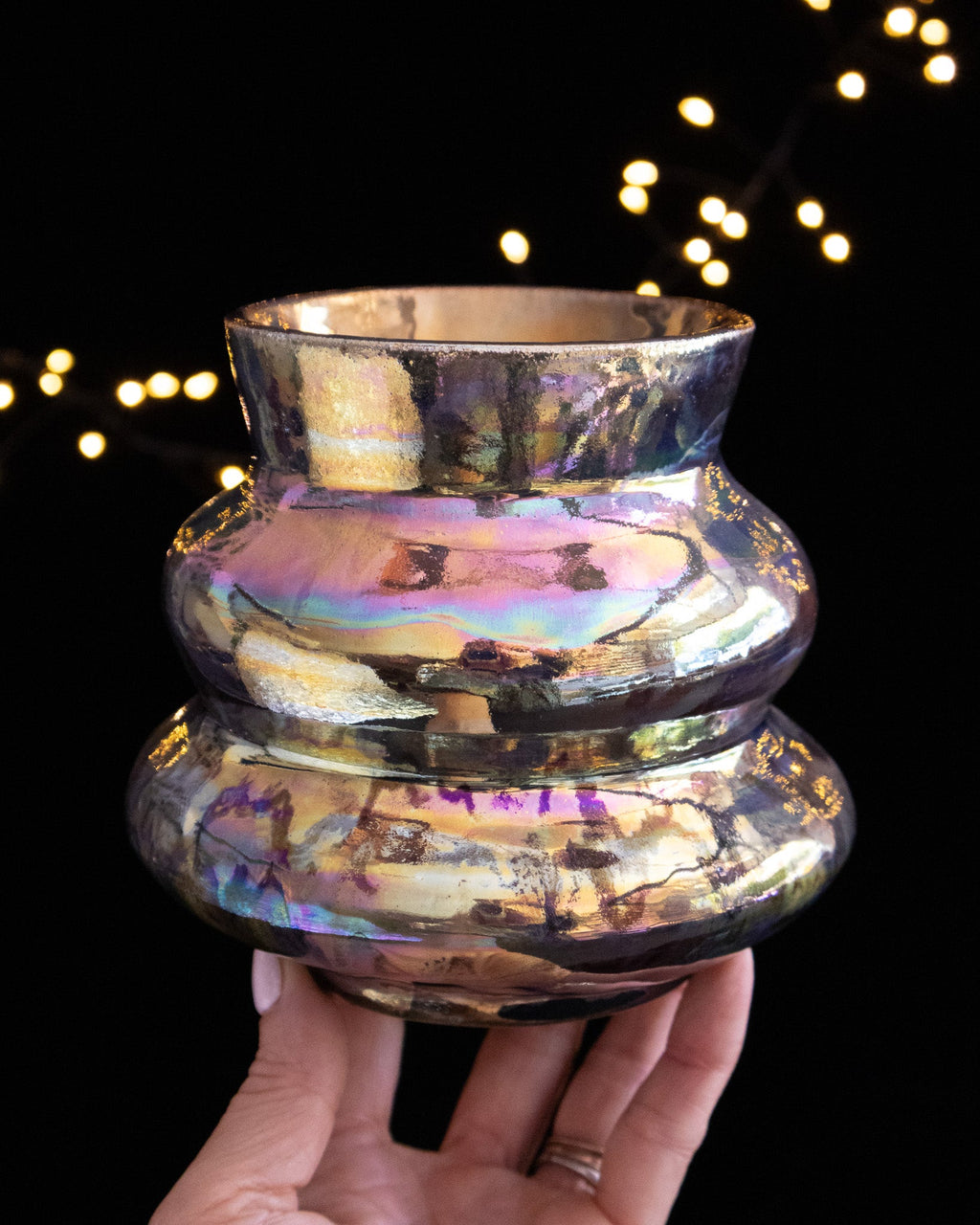Sculptural Ceramic Vase with Tiered Shape and Gold-Toned Finish