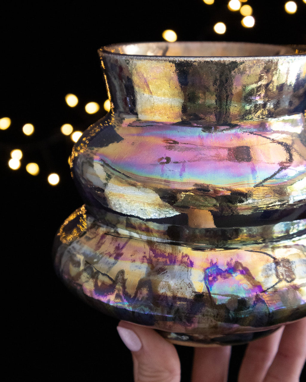 Sculptural Ceramic Vase with Tiered Shape and Gold-Toned Finish