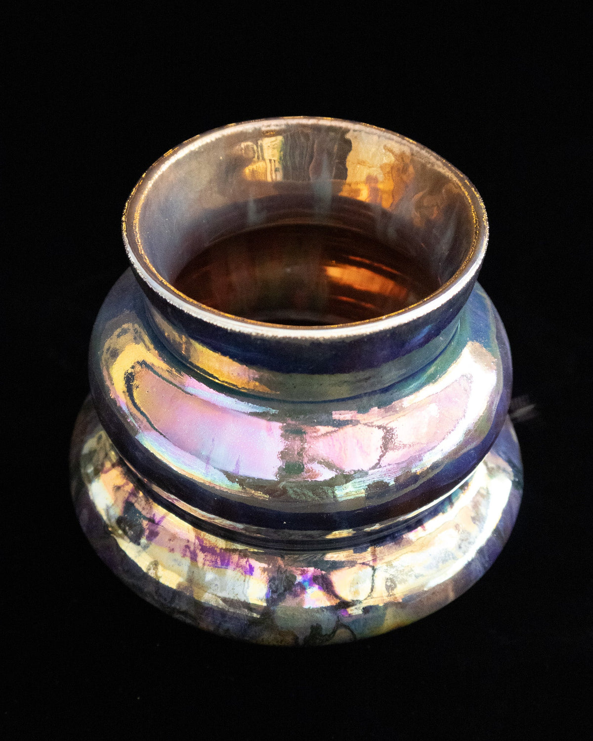 Sculptural Ceramic Vase with Tiered Shape and Gold-Toned Finish