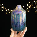 Modern Ceramic Bottle Vase with Teal-Lilac Finish and Gold-Toned Speckles