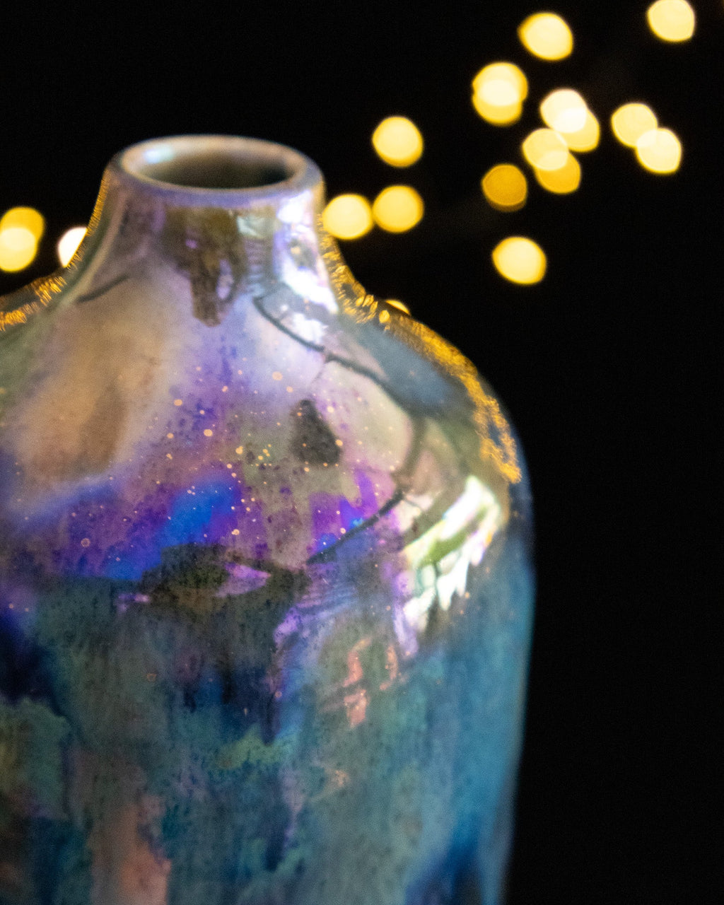 Modern Ceramic Bottle Vase with Teal-Lilac Finish and Gold-Toned Speckles