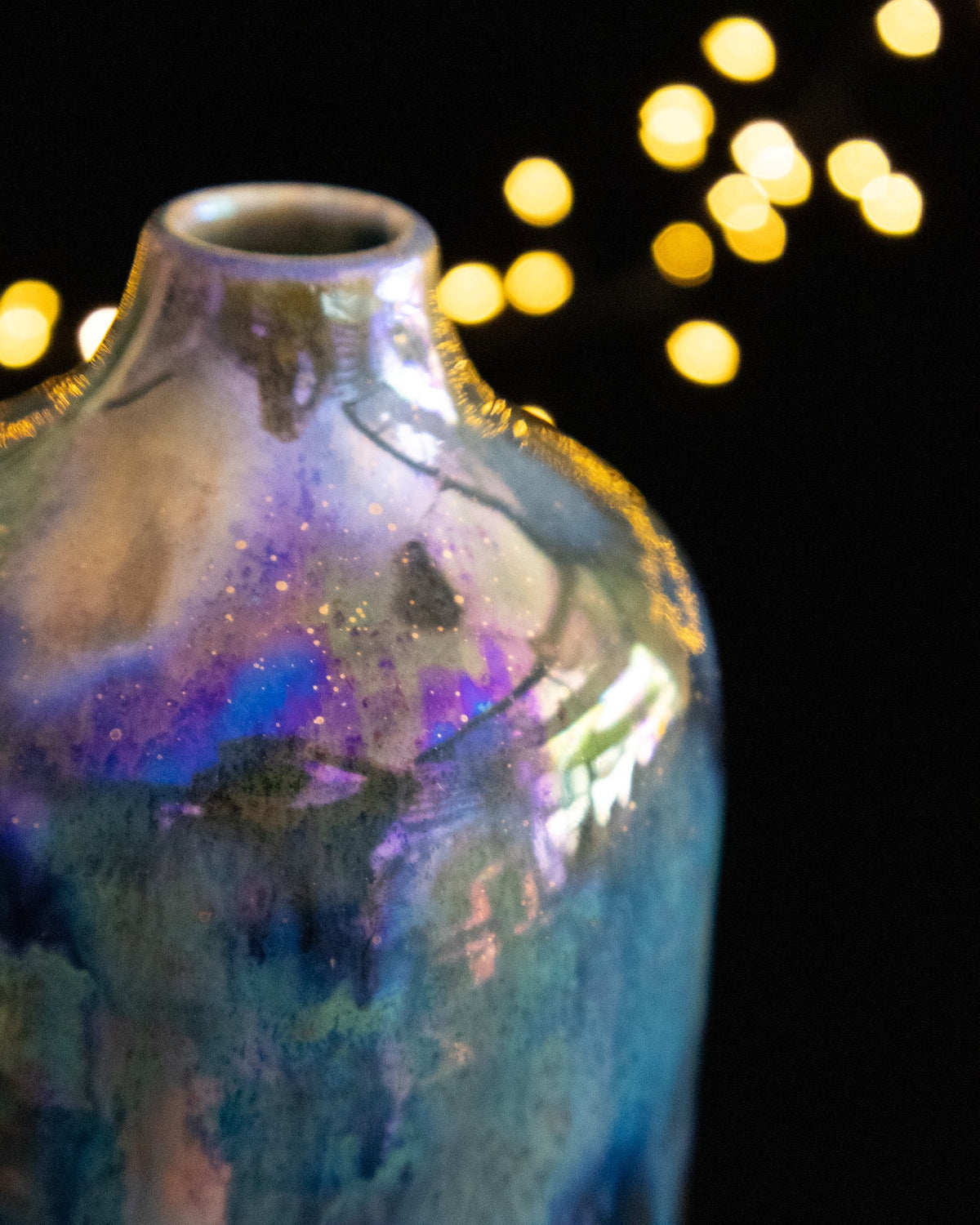 Modern Ceramic Bottle Vase with Teal-Lilac Finish and Gold-Toned Speckles