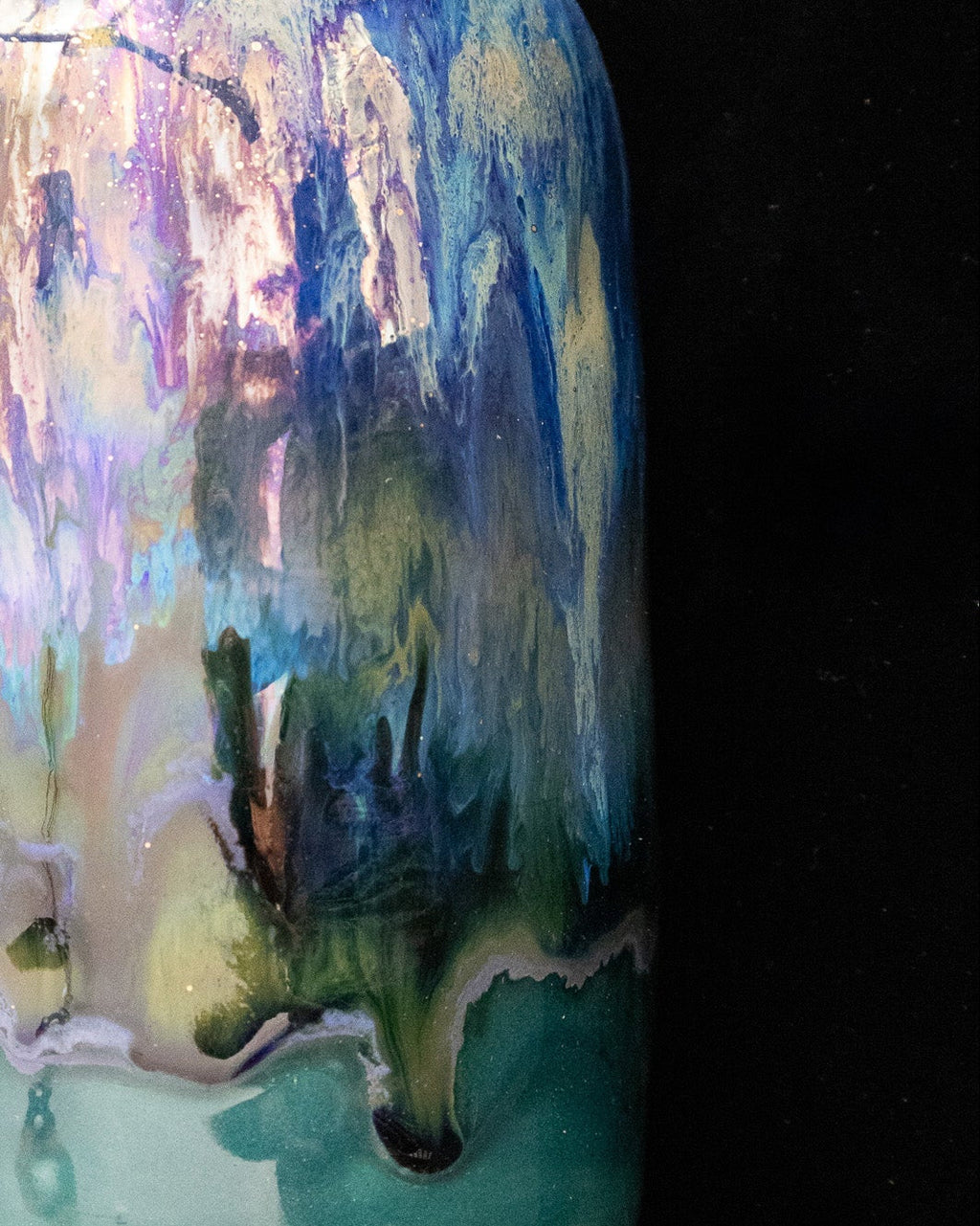 Modern Ceramic Bottle Vase with Blue-Teal Drip Pattern
