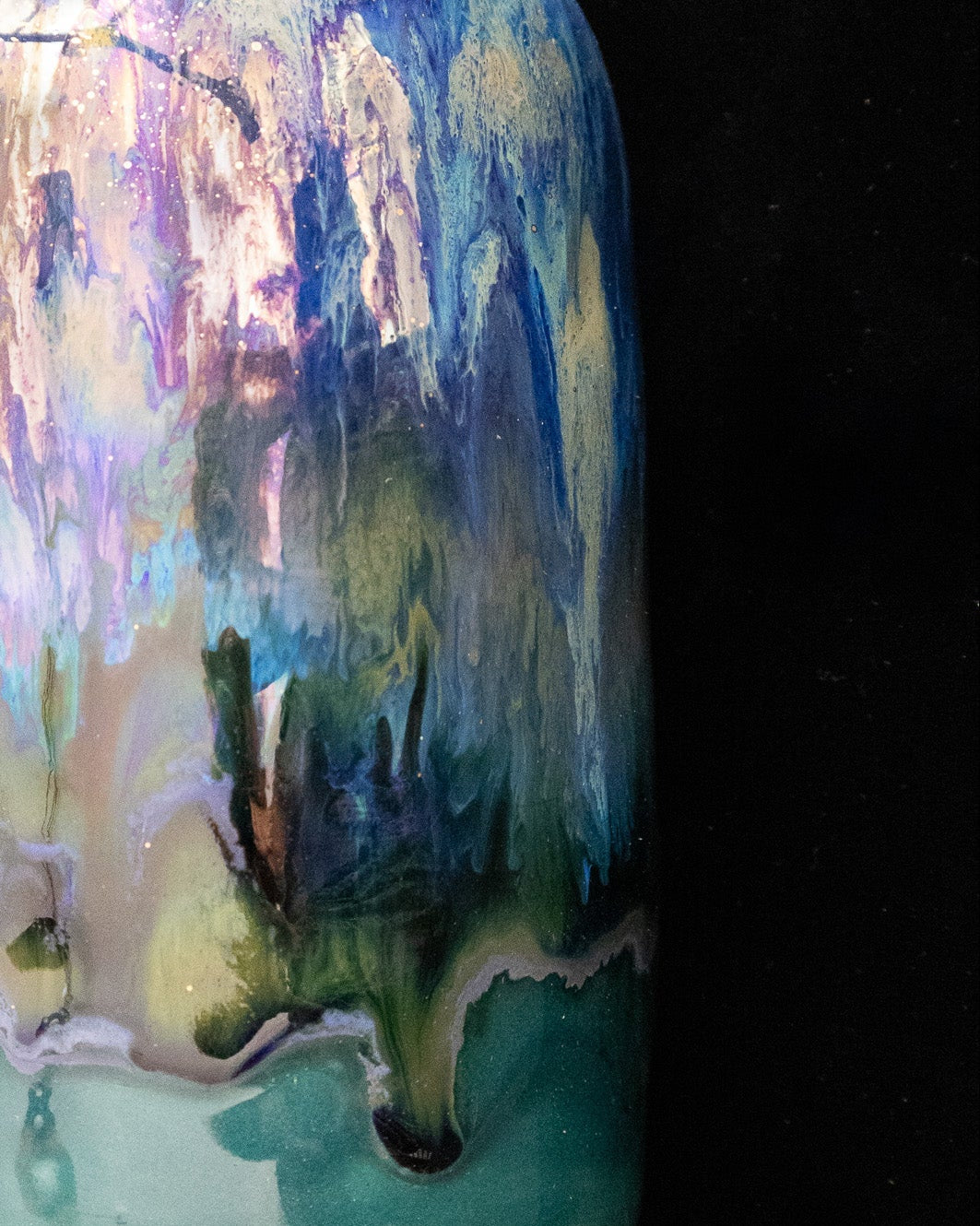 Modern Ceramic Bottle Vase with Blue-Teal Drip Pattern