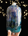 Modern Ceramic Bottle Vase with Blue-Teal Drip Pattern