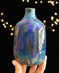 Modern Ceramic Bottle Vase with Blue-Violet Finish and Gold-Toned Speckles