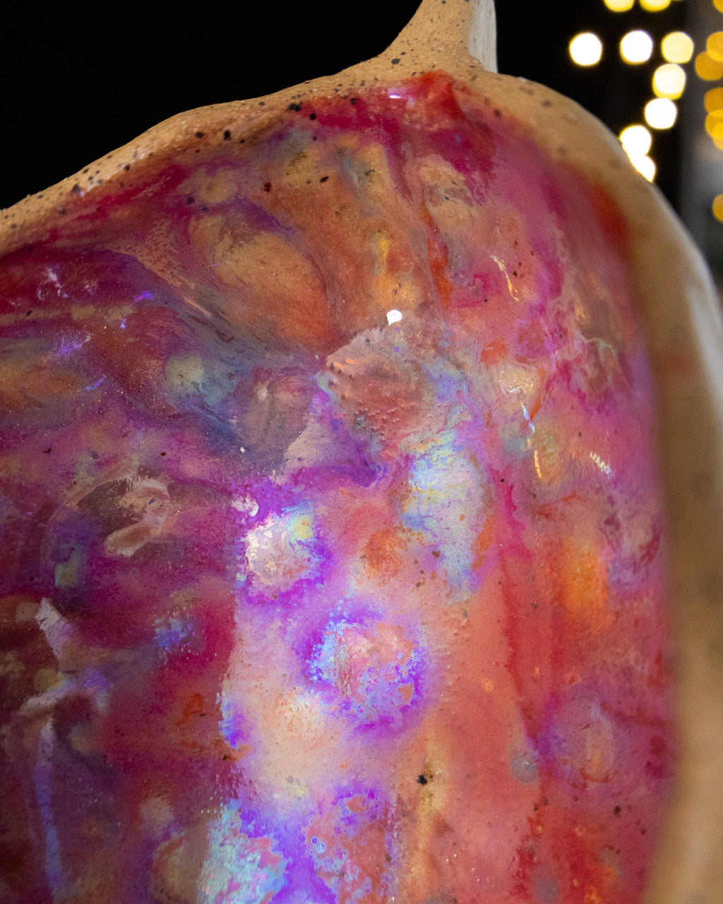 Rustic Ceramic Trinket Dish with Pink-Purple Glaze and Orange Accents