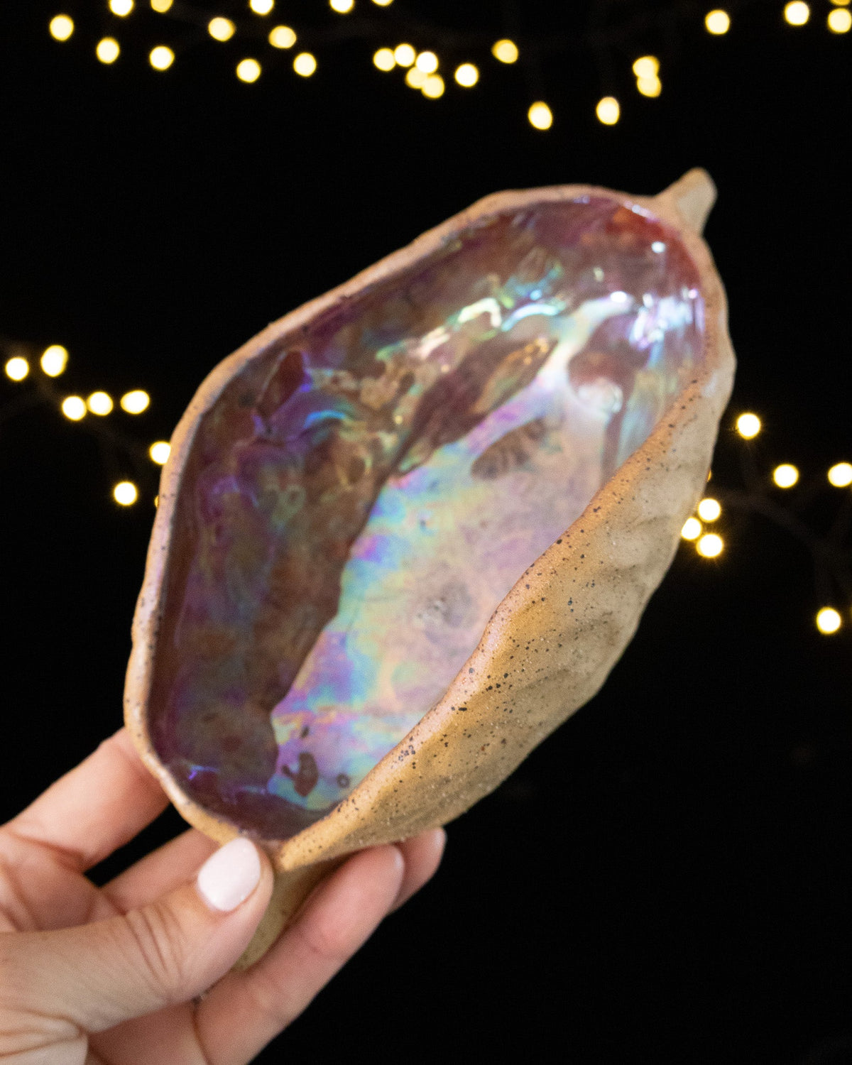 Rustic Ceramic Trinket Dish with Lilac Glaze and Speckled Exterior