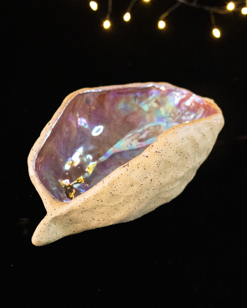 Rustic Ceramic Trinket Dish with Lilac Glaze and Speckled Exterior
