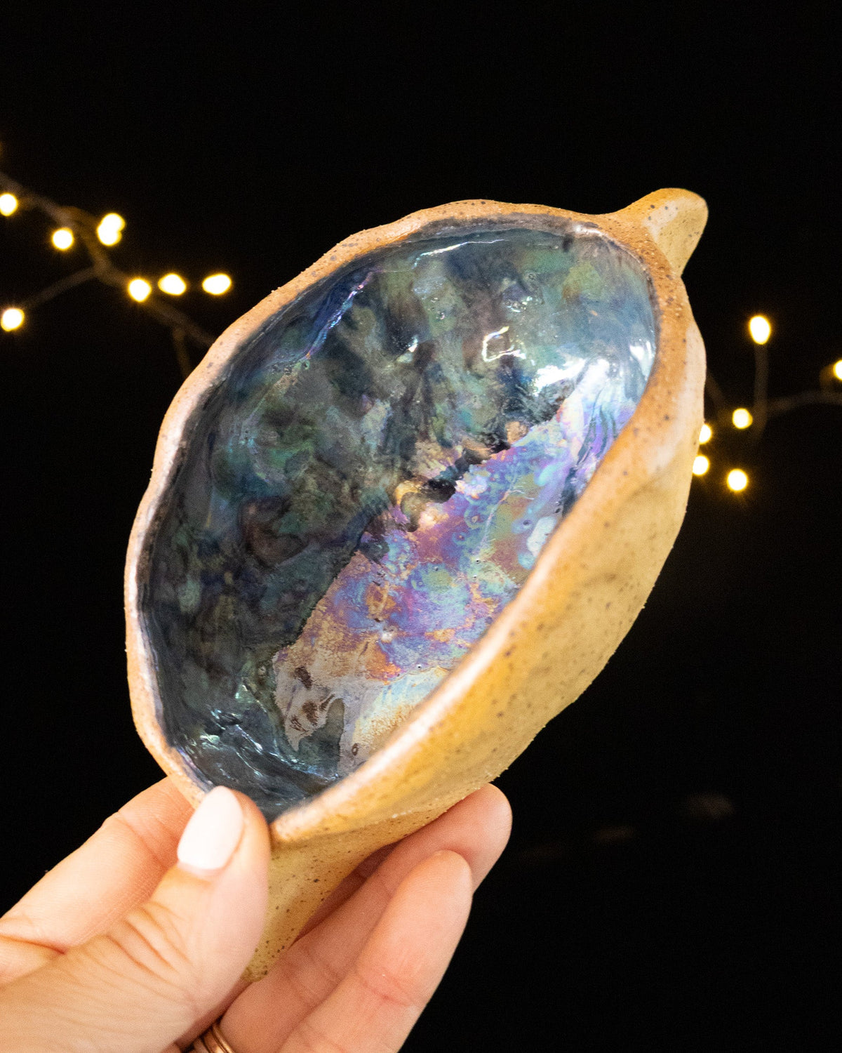 Rustic Ceramic Trinket Dish with Oval Shape and Blue-Green Glaze