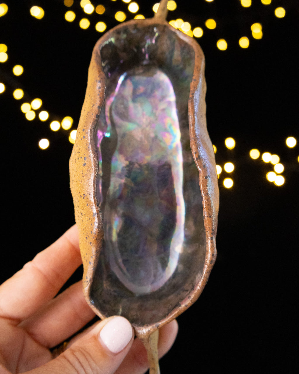 Rustic Ceramic Trinket Dish with Wavy Sides and Smoky Purple Glaze