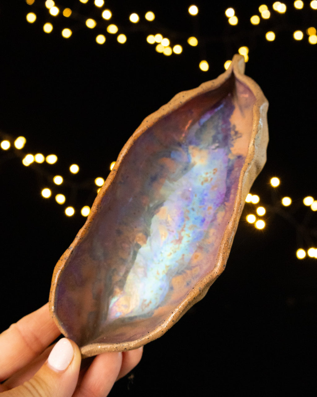 Rustic Ceramic Trinket Dish with Wavy Sides and Smoky Purple Glaze