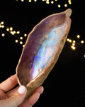Rustic Ceramic Trinket Dish with Pale Blue Glaze and Purple Edges