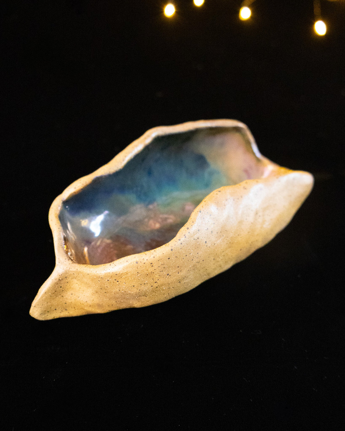 Rustic Ceramic Trinket Dish with Deep Teal and Bronze-Toned Glaze