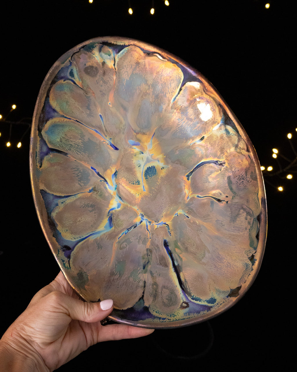 Organic Ceramic Decorative Bowl with Shallow Oval Shape