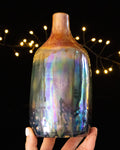 Modern Ceramic Bottle Vase with Copper-Toned Neck and Rainbow Finish