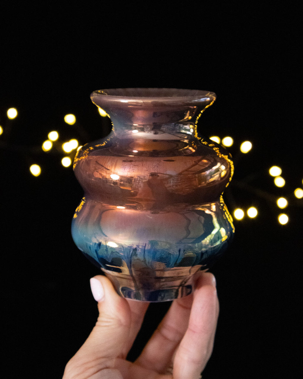 Modern Ceramic Vase with Copper-Teal Finish and Gold-Toned Rim