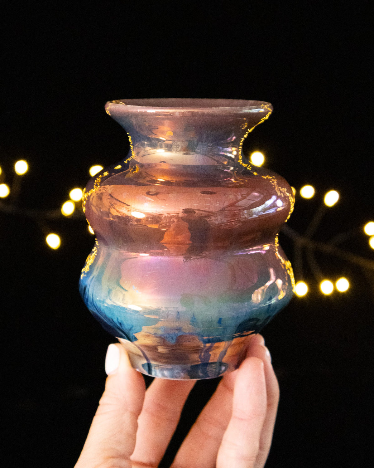 Modern Ceramic Vase with Copper-Teal Finish and Gold-Toned Rim