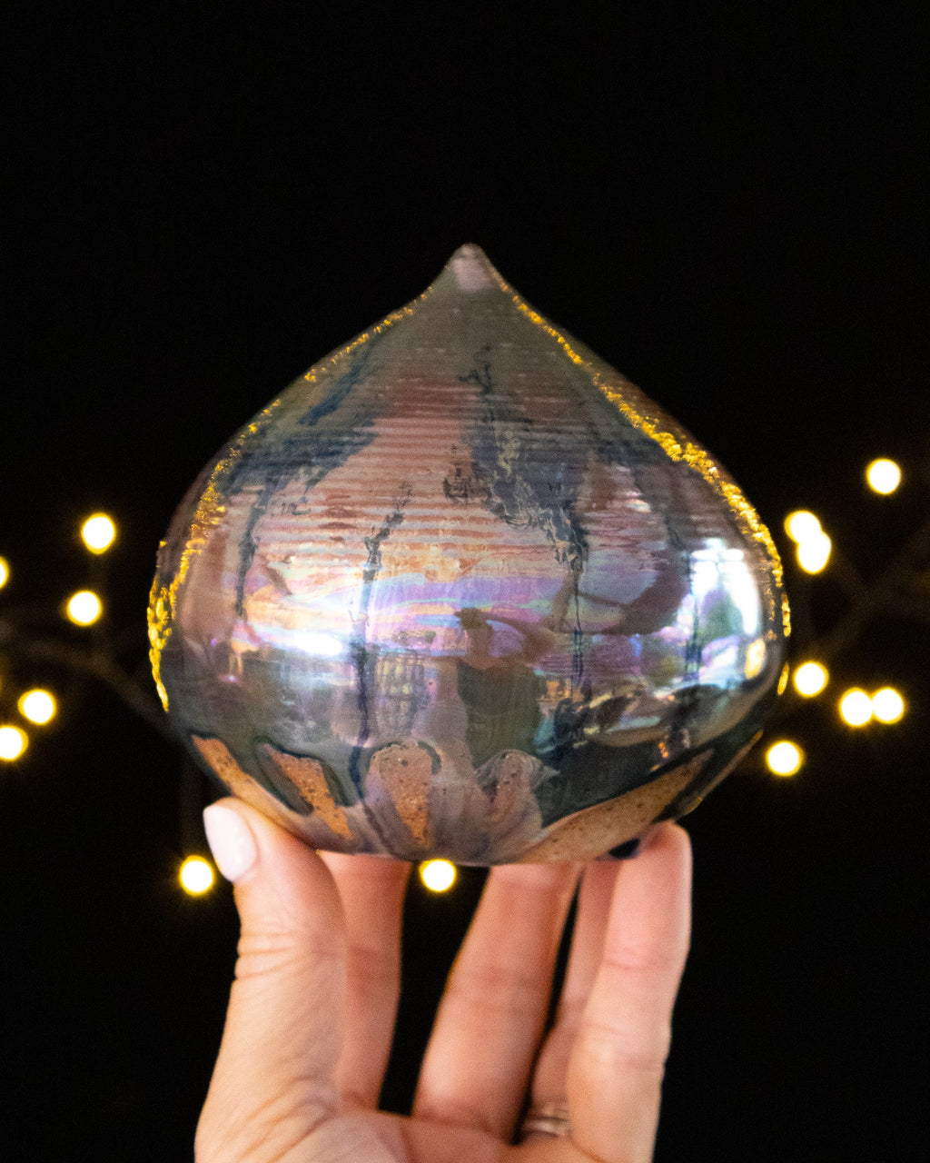 Organic Ceramic Decorative Sculpture with Silver-Toned Droplet Shape