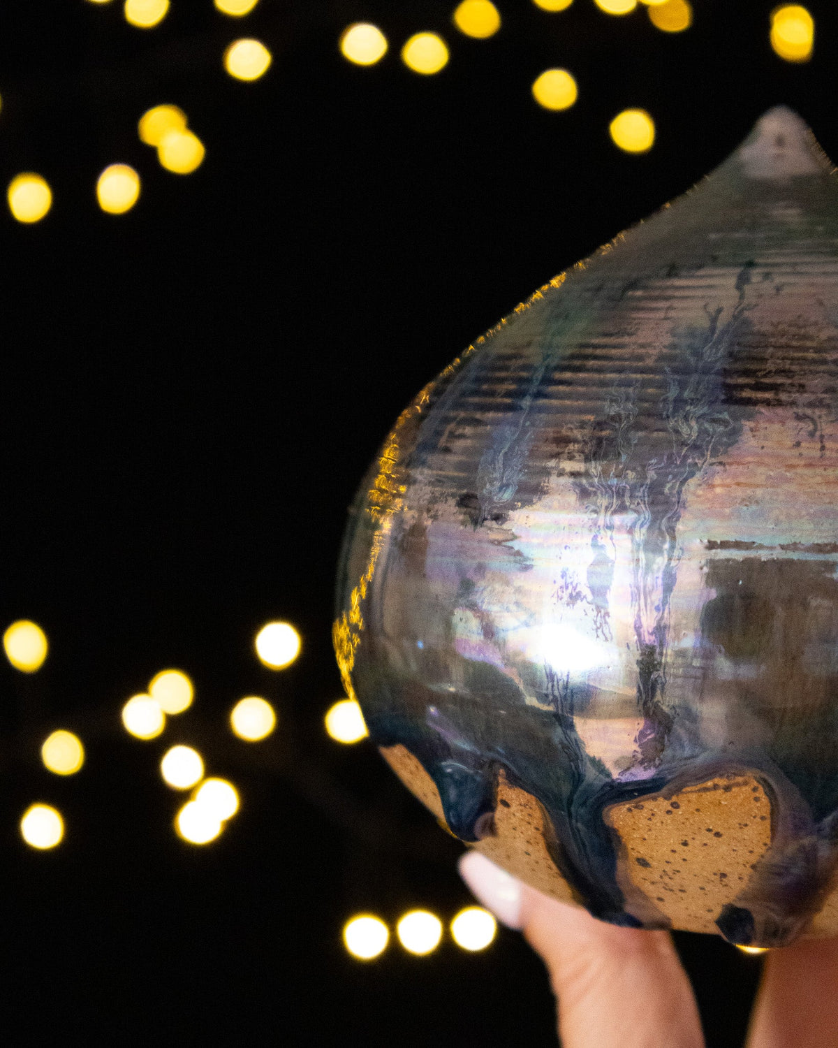 Organic Ceramic Decorative Sculpture with Silver-Toned Droplet Shape