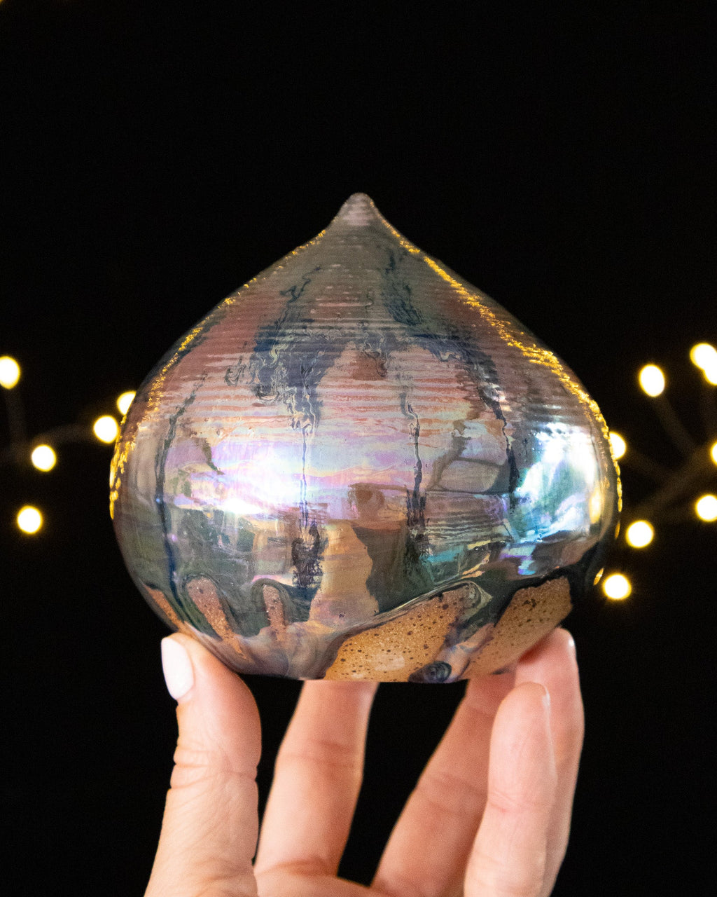 Organic Ceramic Decorative Sculpture with Silver-Toned Droplet Shape