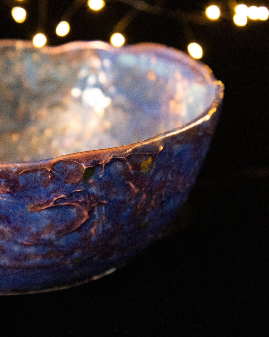 Textured Ceramic Decorative Bowl with Blue-Violet Finish
