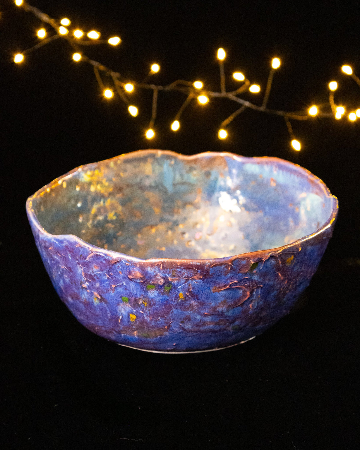 Textured Ceramic Decorative Bowl with Blue-Violet Finish