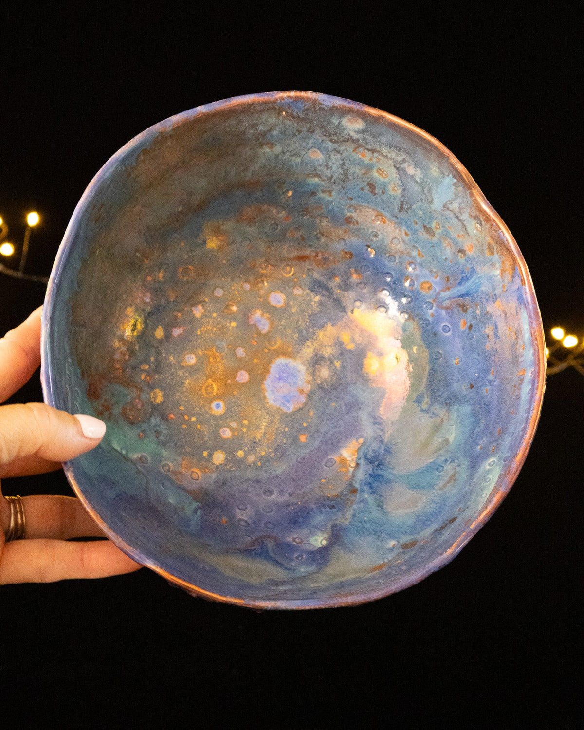 Textured Ceramic Decorative Bowl with Blue-Violet Finish