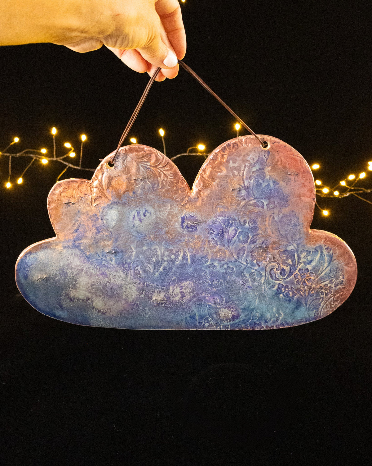 Floral Ceramic Wall Jewelry Holder with Cloud Shape and Hooks